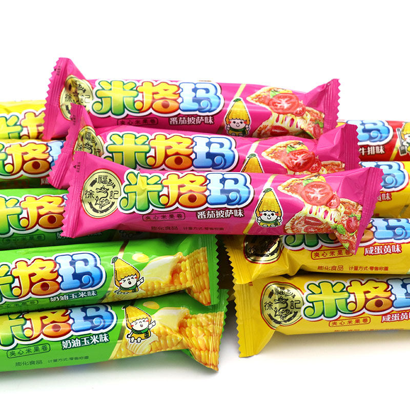 徐福记米格玛多口味500g约40个奶油玉米芝士番茄披萨牛排味米果卷