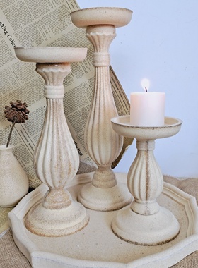 ins北欧复古木质蜡烛台摆件白胚罗马柱烛台装饰民宿摄影拍照道具