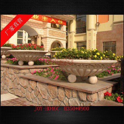 欧雅新款GRC玻璃钢砂岩花盆雕塑水钵小区景观绿化装饰雕刻件定制