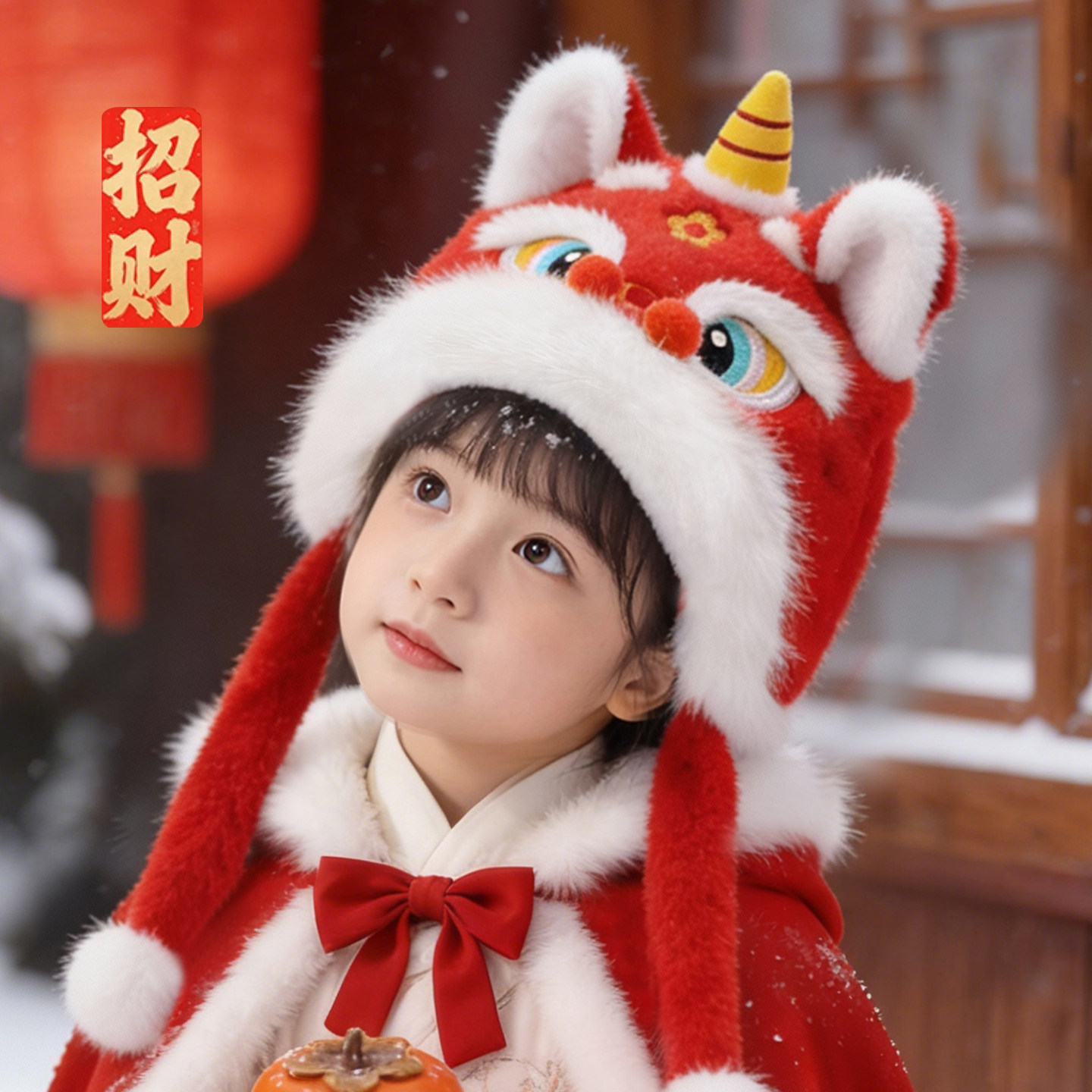 新年可爱毛绒独角兽儿童保暖帽