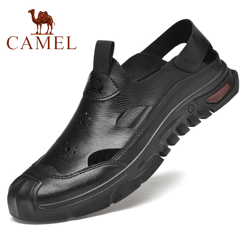 骆驼男鞋2026夏季新款透气包头凉鞋真皮软底防滑百搭休闲男洞洞鞋