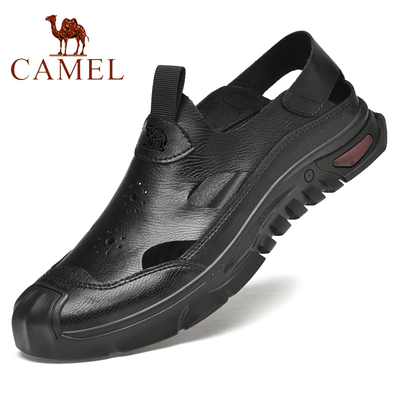 骆驼男真皮透气防滑包头凉鞋