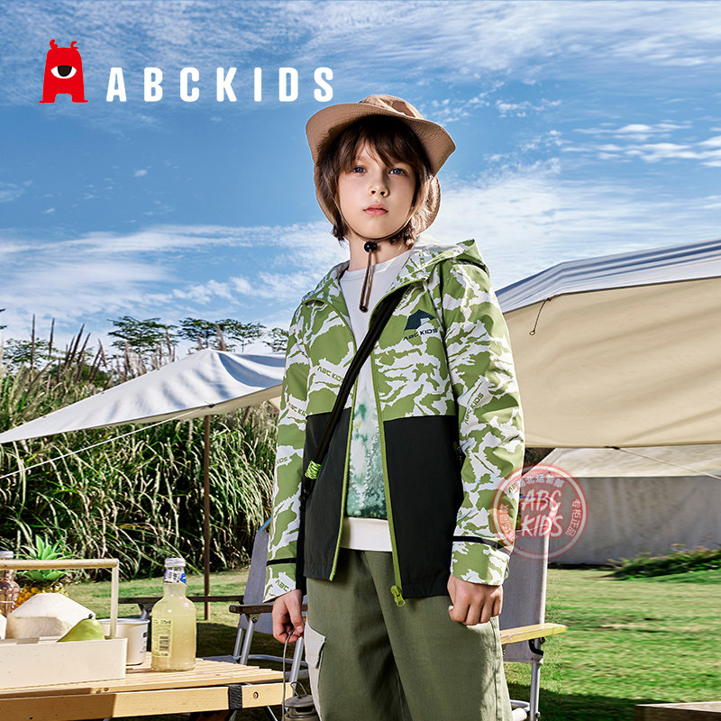abckids童装男童外套春季新款洋气夹克衫2024男孩清新百搭拉链衫