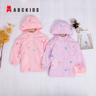 abckids童装女童外套薄绒风衣商场春秋新款女宝宝中长款拉链衫潮