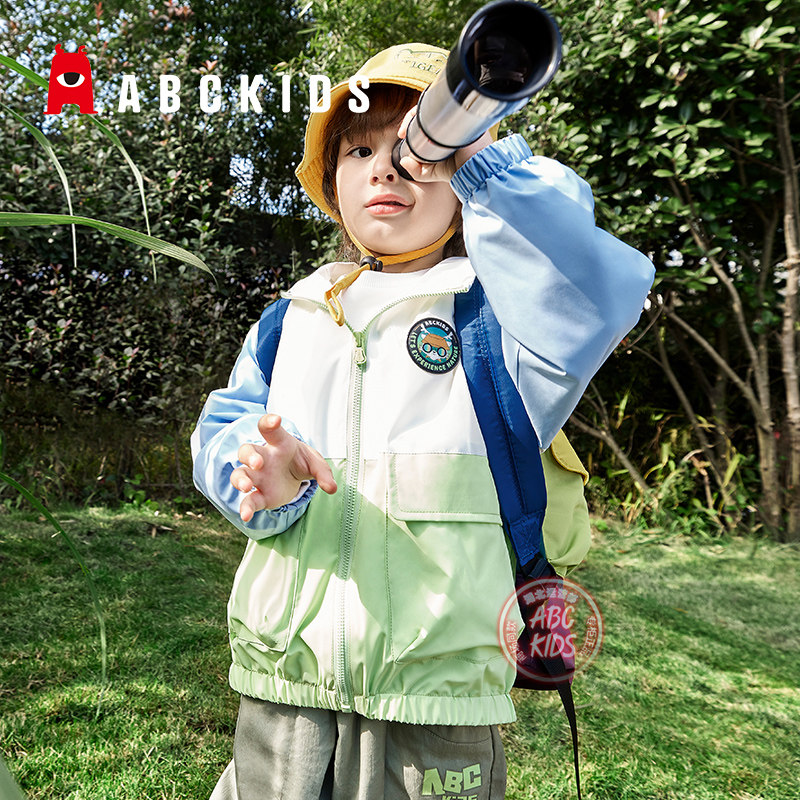 abckids童装男童外套宝宝潮流拉链衫2024春季新款男孩拼色夹克衫