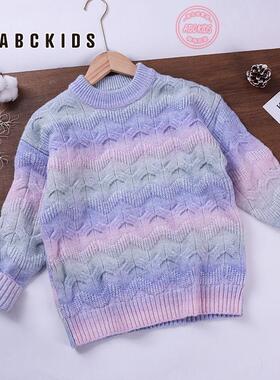 abckids童装女童毛衣儿童秋冬季加厚针织衫2024新款中大童保暖衣