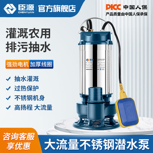 臣源220v不锈钢家用灌溉潜水泵
