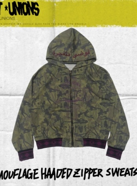 RIOTUNIONS 25FW BOXY复古字母印花阿语刺绣提花螺纹迷彩连帽卫衣