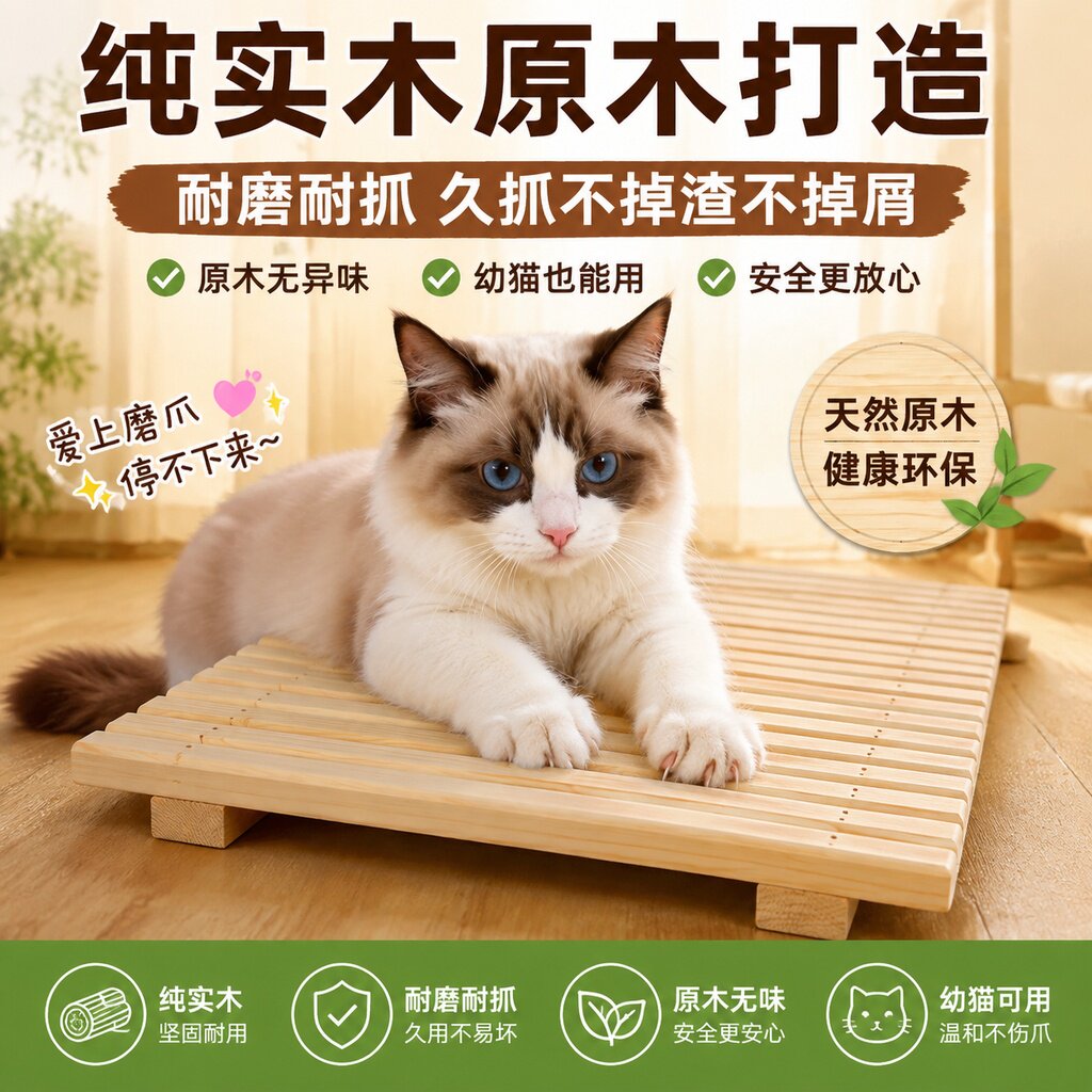 特大号猫抓板实木不掉屑木质耐用耐磨抓不烂猫咪猫床睡床猫爪板