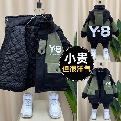 男童夹棉秋冬外套中小童加厚连帽