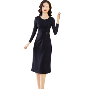 黑色连衣裙女长袖2025春夏新款名媛气质显瘦中年妈妈宴会礼服高端