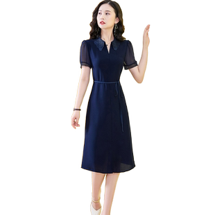夏天雪纺气质洋气连衣裙2026年新款女夏季系带大码胖mm妈妈裙子