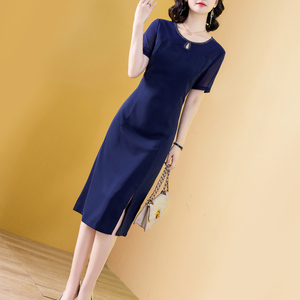 夏季女装2025新款改良旗袍 纯色开叉气质修身显瘦40岁包臀连衣裙