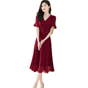 高贵连衣裙女2025年夏季新款收腰洋气喜婆婆妈妈参加婚礼服中长款