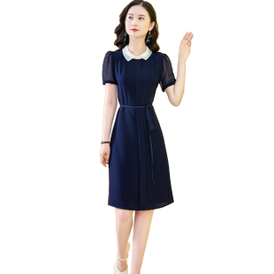 夏款女装2025年新款短袖大码系带开叉气质洋气中年妈妈连衣裙中裙