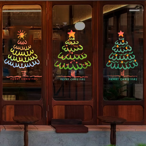圣诞树窗贴画圣诞节装饰氛围布置