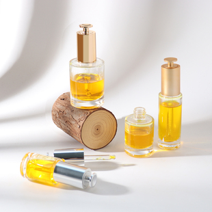 HOPECK电镀T帽按压滴管盖透明模制玻璃瓶18牙15-50ml精华精油瓶