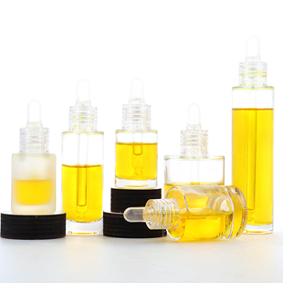 HOPECK透明TPE胶帽滴管蒙砂U底直肩模制玻璃瓶18牙20 50ml精油瓶