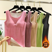 特价 清仓德绒保暖背心女大码 带胸垫圆领无痕上衣内搭加厚防寒坎肩