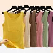 德绒前后带兜保暖背心女冬季 打底衫 内搭加绒无痕上衣大码 暖宫无袖