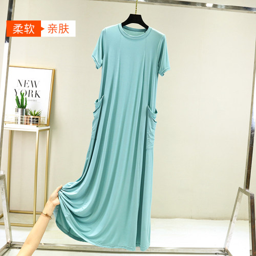 莫代尔纯色休闲连衣裙女夏