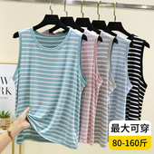 莫代尔圆领背心女夏季 宽松显瘦百搭上衣 大码 休闲无袖 条纹打底衫