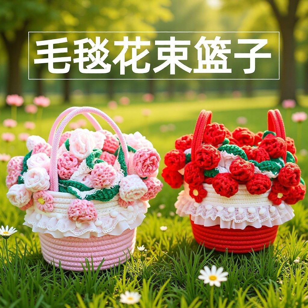 高颜值手工编织花篮结婚撒花采摘收纳礼物毛毯花束包装手提礼品篮