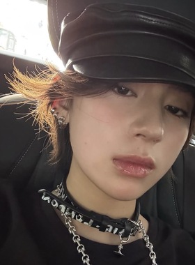 碳酸同款土星choker涂鸦字母辣妹风皮质项圈朋克摇滚风项链现货