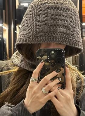 Lem@ire手工钩针针织帽巴拉克拉法帽金敏喜氛围感包头帽保暖现货