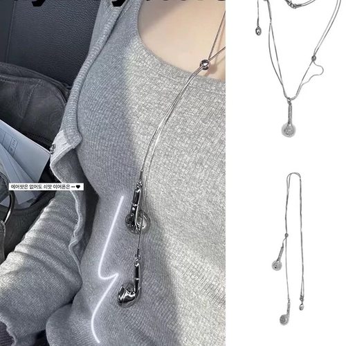 KASHIKO新款2025耳机项链韩国小众设计师银色耳机兰花项链choker