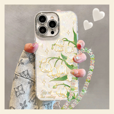 适用苹果17promaxiphone手机壳保护摄像头透明铃兰花全包式带挂绳