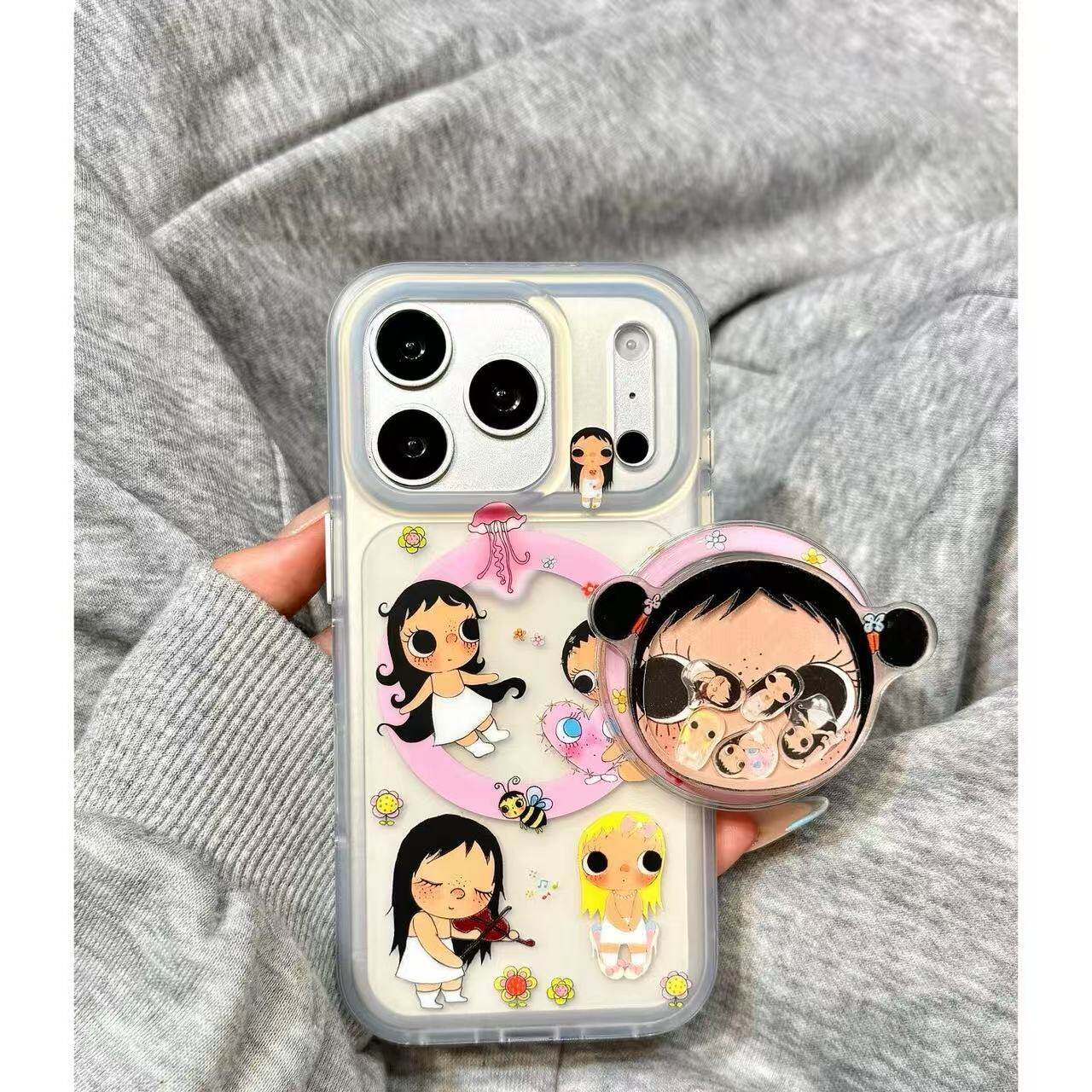 适用油画花朵小提琴大眼睛女孩磁吸适用iPhone17promax苹果16手机