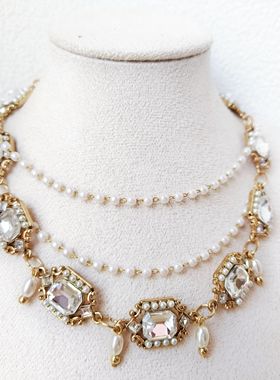 Vintage中古复古外贸饰品珍珠多层项链优雅气质设计感尾链有标