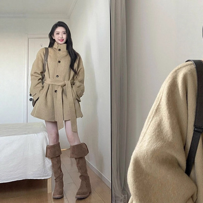 卡其色呢子大衣女秋冬202