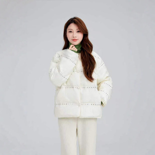 高端小香风重工刺绣羽绒服女冬2025新款小个子短款时尚白鸭绒外套