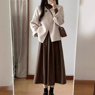 深秋冬小香风针织外套女高级感穿搭配一整套微胖显瘦连衣裙子套装