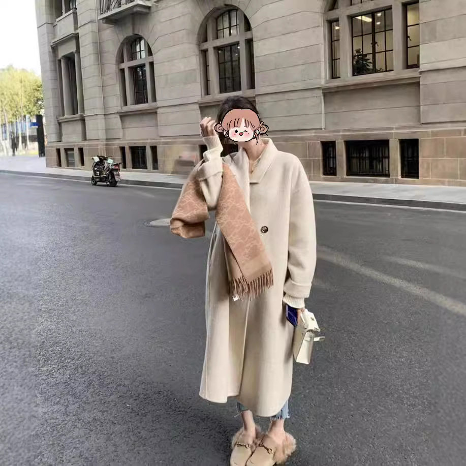 秋冬长毛双面羊毛大衣女韩系羊毛呢宽松外套中长款过膝长袖大翻领,男装,毛呢大衣,淘宝优惠券,粉丝福利购,淘宝优惠卷