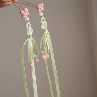 头饰 绿色飘带发夹汉服古风花朵发钗蝴蝶结流苏儿童春夏新款
