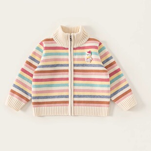 童装女童拉链衫2025秋季新品宝宝长袖线衫条纹儿童毛衣外套