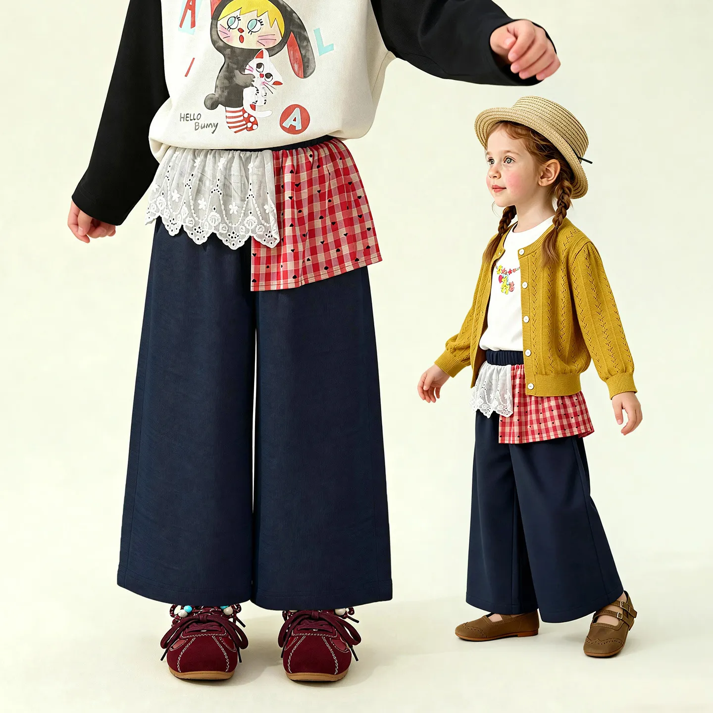 童装2026春季新款儿童休闲裤蕾丝格纹拼接宽松阔腿长裤,童装/婴儿装/亲子装,裤子,淘宝优惠券,粉丝福利购,淘宝优惠卷