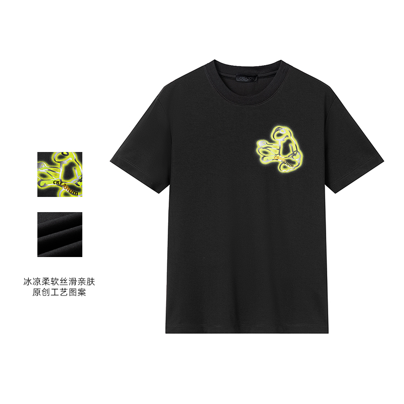 黑色休闲宽松短袖T恤男2024夏新