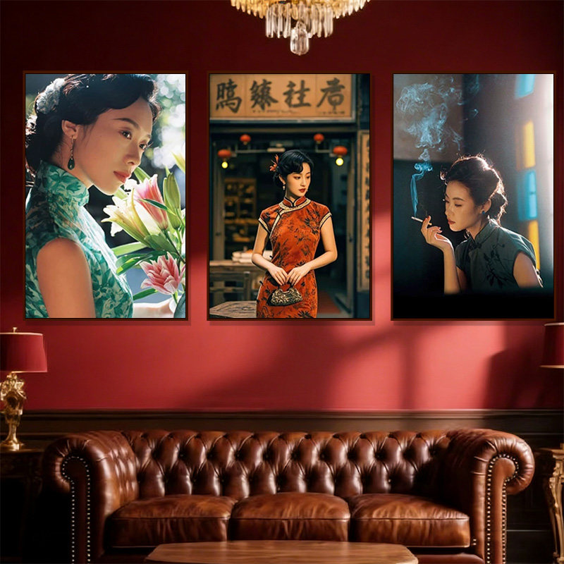 老上海民国风旗袍女人装饰画复古茶馆饭店挂画酒吧餐厅怀旧感壁画