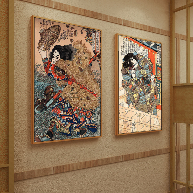 纹身店武士榻榻米料理餐厅壁画日本浮世绘刺青堂挂画日式装饰画