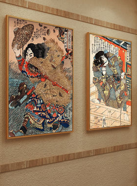 纹身店武士榻榻米料理餐厅壁画日本浮世绘刺青堂挂画日式装饰画