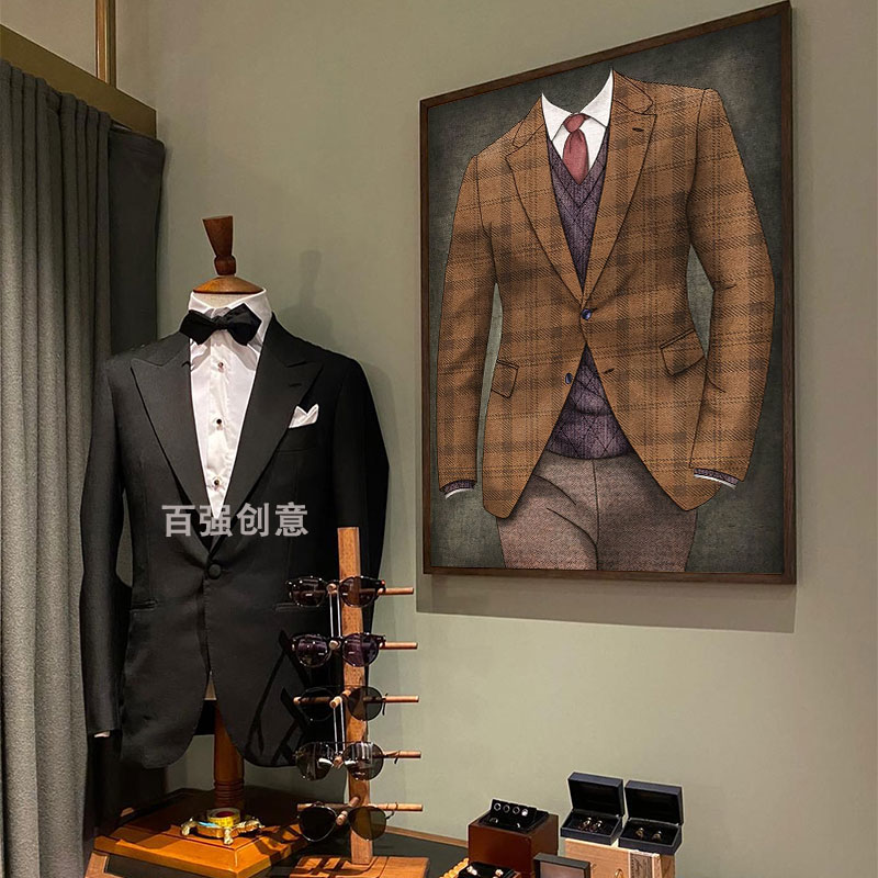 男士礼服店英伦风西装装饰画裁缝店私人定制挂画服装店高级感壁画