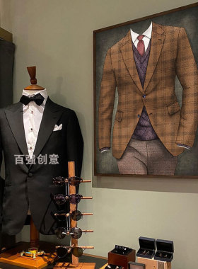 男士礼服店英伦风西装装饰画裁缝店私人定制挂画服装店高级感壁画