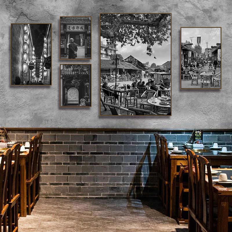 四川装饰画老成都黑白照片建筑怀旧重庆火锅店墙挂画饭厅饭店包厢