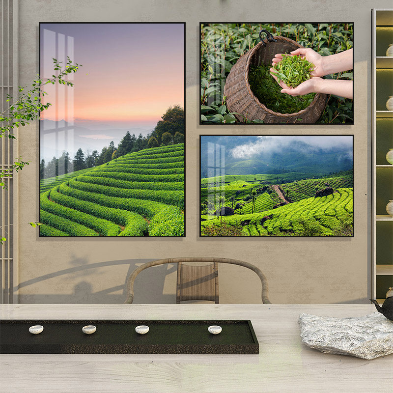 茶叶店装饰画茶具店茶室采茶文化背景墙挂画中式茶道茶庄布置壁画