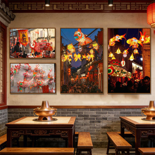 徽州舞鱼灯安徽挂画歙县非遗文化鱼龙舞装饰画饭店餐厅包间墙面