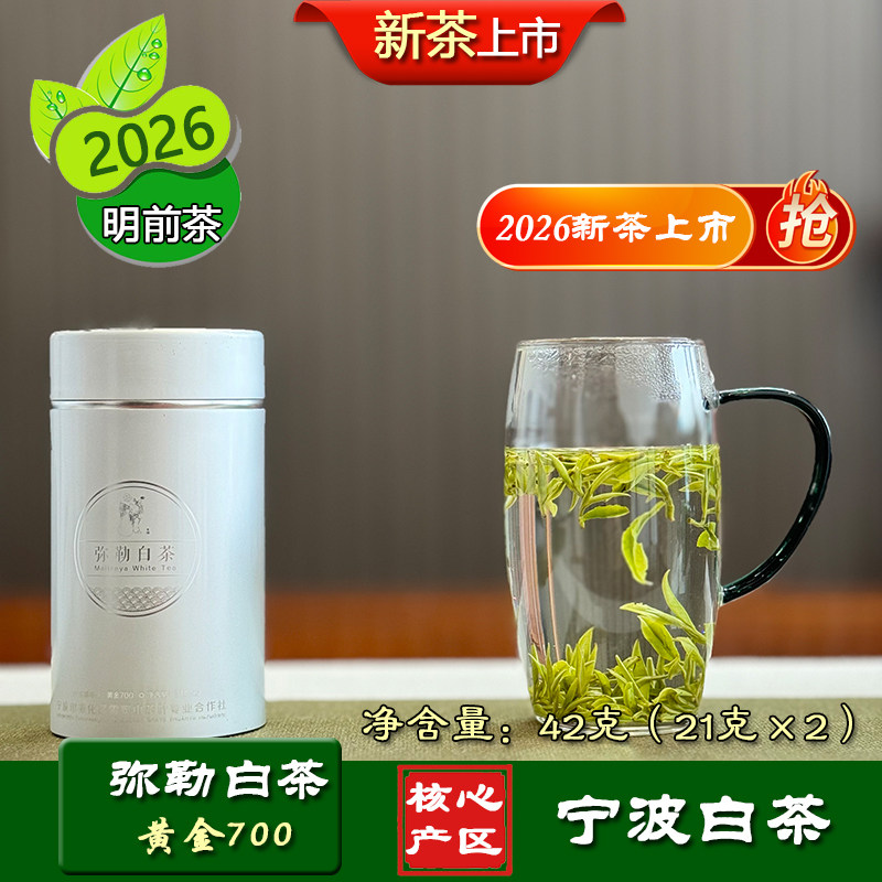 弥勒白茶黄金700单罐50克奉化特产雪窦山品牌高端茶2026明前新茶